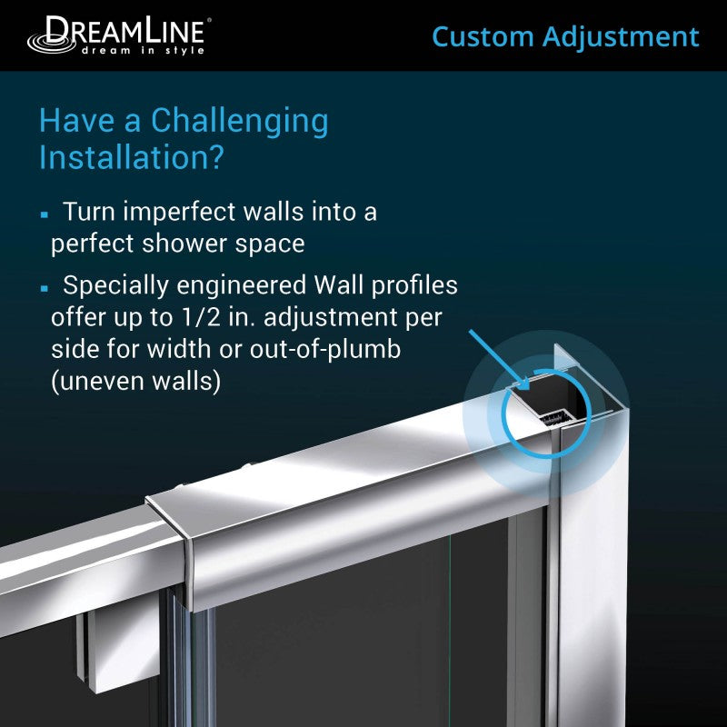 DreamLine Flex 32-36 in. W x 72 in. H Semi-Frameless Pivot Shower Door - BNGBath