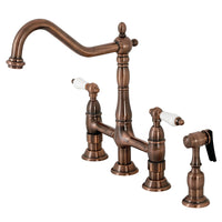 Thumbnail for Kingston Brass KS127PLBSAC Heritage Bridge Kitchen Faucet with Brass Sprayer, Antique Copper - BNGBath