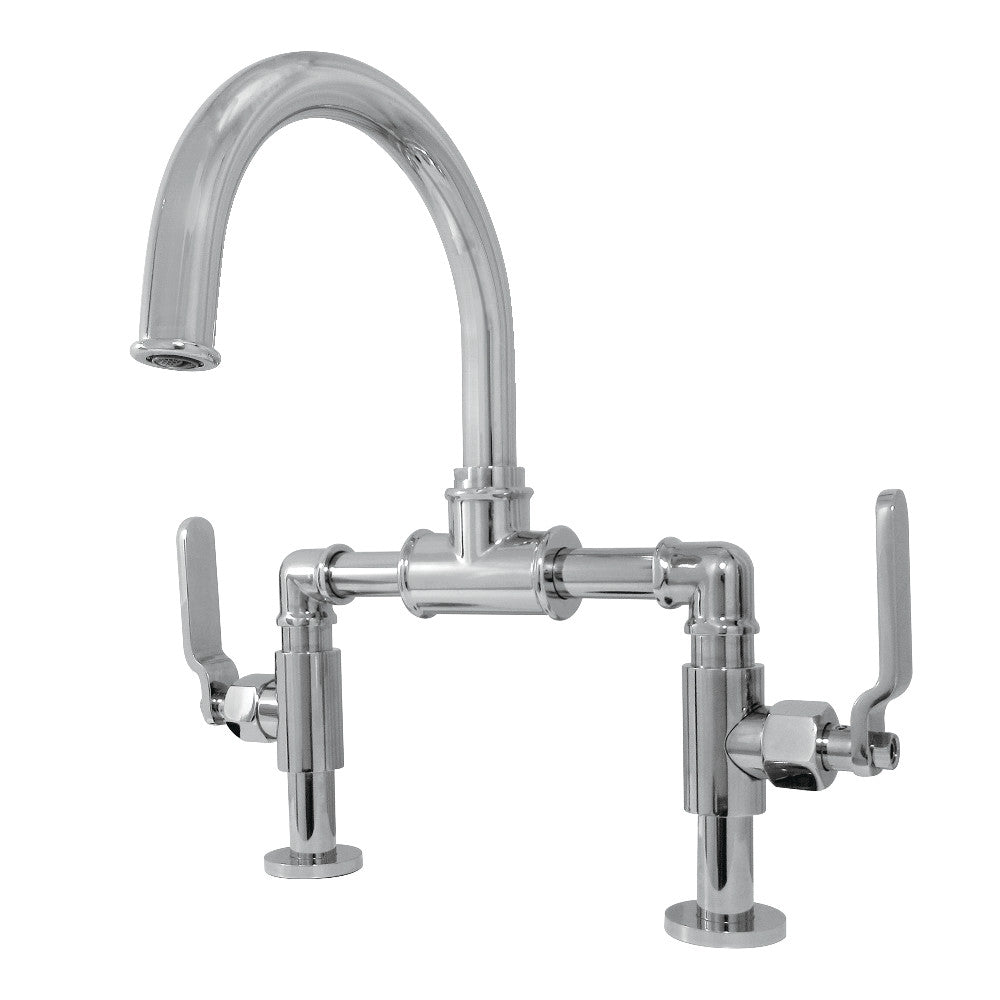 Kingston Brass KS2171KL Whitaker Industrial Style Bridge Bathroom Faucet with Pop-Up Drain, Polished Chrome - BNGBath