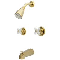 Thumbnail for Kingston Brass KB242PX Magellan Tub & Shower Faucet with Porcelain Handles, Polished Brass - BNGBath