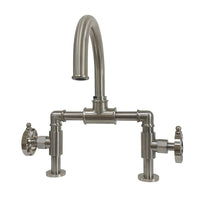 Thumbnail for Kingston Brass KS2178RX Belknap Industrial Style Wheel Handle Bridge Bathroom Faucet with Pop-Up Drain, Brushed Nickel - BNGBath