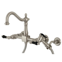 Thumbnail for Kingston Brass KS1268PKLBS Duchess Wall Mount Bridge Kitchen Faucet with Brass Sprayer, Brushed Nickel - BNGBath