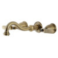 Thumbnail for Kingston Brass KS3123KL Whitaker Two-Handle Wall Mount Bathroom Faucet, Antique Brass - BNGBath