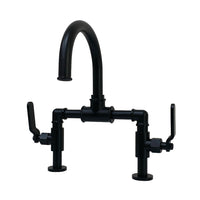 Thumbnail for Kingston Brass KS2170KL Whitaker Industrial Style Bridge Bathroom Faucet with Pop-Up Drain, Matte Black - BNGBath