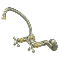 Thumbnail for Kingston Brass KS214SNPB Kingston Two Handle Wall Mount Kitchen Faucet, Brushed Nickel/Polished Brass - BNGBath