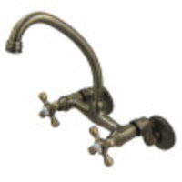 Thumbnail for Kingston Brass KS214AB Kingston Two Handle Wall Mount Kitchen Faucet, Antique Brass - BNGBath