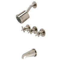 Thumbnail for Kingston Brass KBX8138ZX Millennium Three-Handle Tub and Shower Faucet, Brushed Nickel - BNGBath