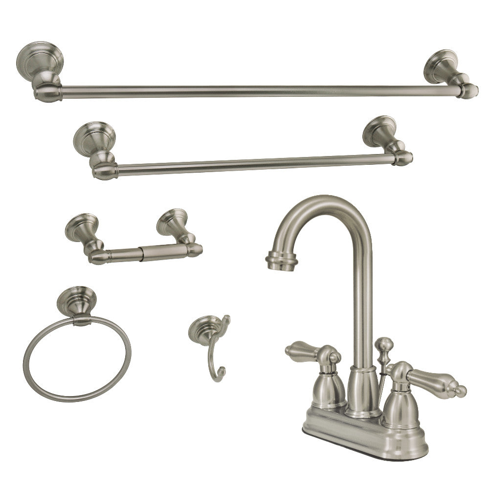 Kingston Brass KBK3618AL 4 in. Bathroom Faucet with 5-Piece Bathroom Hardware Combo, Brushed Nickel - BNGBath
