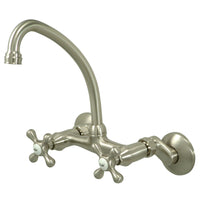 Thumbnail for Kingston Brass KS214SN Kingston Two Handle Wall Mount Kitchen Faucet, Brushed Nickel - BNGBath