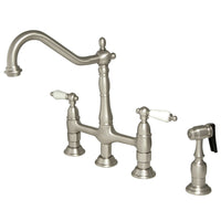 Thumbnail for Kingston Brass KS1278PLBS Heritage Bridge Kitchen Faucet with Brass Sprayer, Brushed Nickel - BNGBath