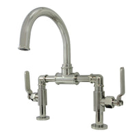 Thumbnail for Kingston Brass KS2176KL Whitaker Industrial Style Bridge Bathroom Faucet with Pop-Up Drain, Polished Nickel - BNGBath