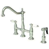 Thumbnail for Kingston Brass KS1271PLBS Heritage Bridge Kitchen Faucet with Brass Sprayer, Polished Chrome - BNGBath