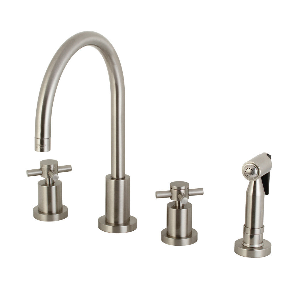 Kingston Brass KS8728DXBS 8" Widespread Kitchen Faucet with Brass Sprayer, Brushed Nickel - BNGBath