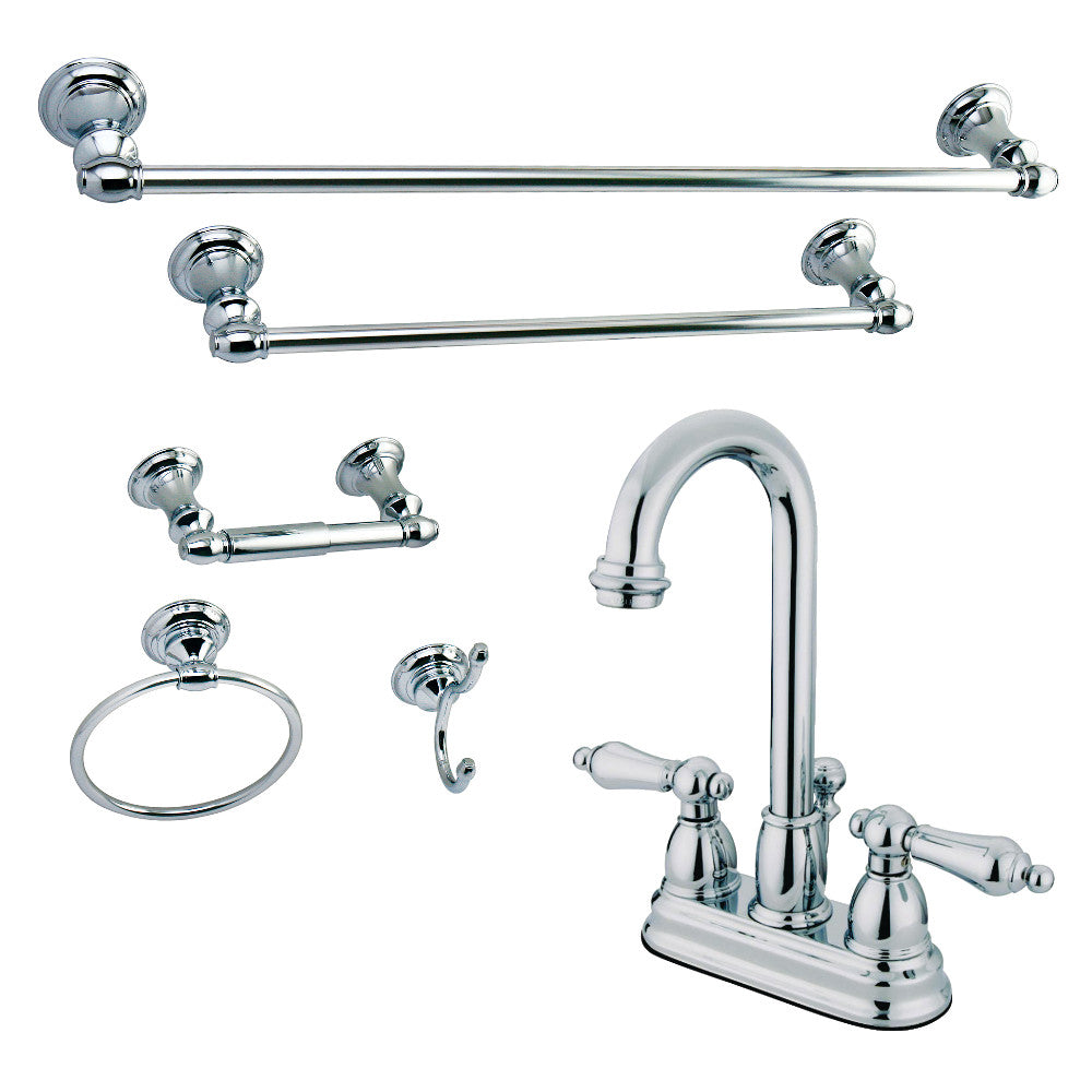 Kingston Brass KBK3611AL 4 in. Bathroom Faucet with 5-Piece Bathroom Hardware Combo, Polished Chrome - BNGBath