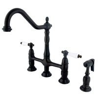 Thumbnail for Kingston Brass KS1275PLBS Heritage Bridge Kitchen Faucet with Brass Sprayer, Oil Rubbed Bronze - BNGBath