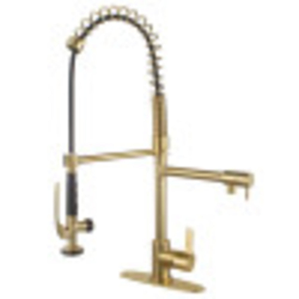 Gourmetier LS8503CTL Continental Single-Handle Pre-Rinse Kitchen Faucet, Brushed Brass - BNGBath