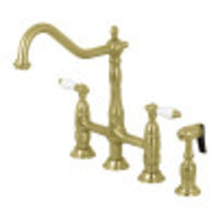 Thumbnail for Kingston Brass KS1277PLBS Heritage Bridge Kitchen Faucet with Brass Sprayer, Brushed Brass - BNGBath