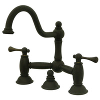 Thumbnail for Kingston Brass KS3915BL Restoration Bathroom Bridge Faucet, Oil Rubbed Bronze - BNGBath