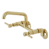 Thumbnail for Kingston Brass KS823PB Concord Two-Handle Wall-Mount Kitchen Faucet, Polished Brass - BNGBath