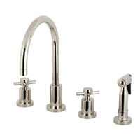 Thumbnail for Kingston Brass KS8726DXBS Concord 8-Inch Widespread Kitchen Faucet with Brass Sprayer, Polished Nickel - BNGBath