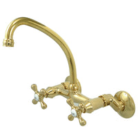 Thumbnail for Kingston Brass KS214PB Kingston Two Handle Wall Mount Kitchen Faucet, Polished Brass - BNGBath