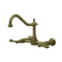 Thumbnail for Kingston Brass KS1243AL Heritage Two-Handle Wall Mount Bridge Kitchen Faucet, Antique Brass - BNGBath