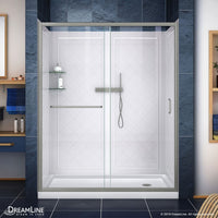 Thumbnail for DreamLine Infinity-Z 76 3/4 in. H Semi-Frameless Sliding Shower Door, Base and QWALL-5 Back wall Kit Clear Glass - BNGBath