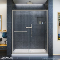 Thumbnail for DreamLine Infinity-Z 36 in. D x 60 in. W x 74 3/4 in. H Clear Sliding Shower Door W/Center Drain White Base - BNGBath