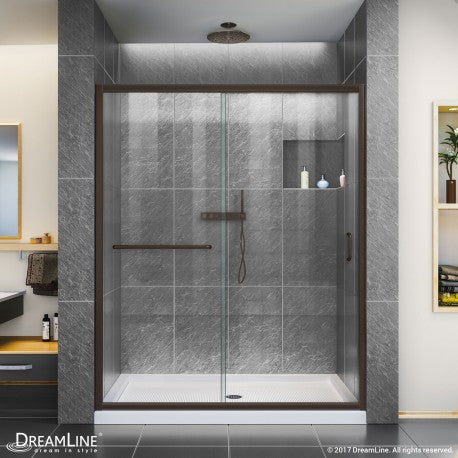 DreamLine Infinity-Z 36 in. D x 60 in. W x 74 3/4 in. H Clear Sliding Shower Door W/Center Drain White Base - BNGBath