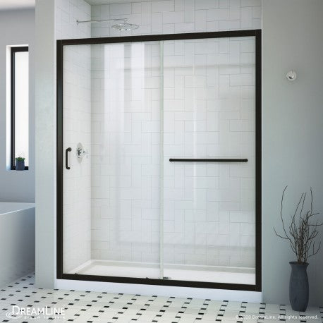 DreamLine Infinity-Z 36 in. D x 60 in. W x 74 3/4 in. H Clear Sliding Shower Door in Chrome and Left Drain White Base - BNGBath