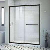 Thumbnail for DreamLine Infinity-Z 36 in. D x 60 in. W x 74 3/4 in. H Clear Sliding Shower Door in Chrome and Left Drain White Base - BNGBath