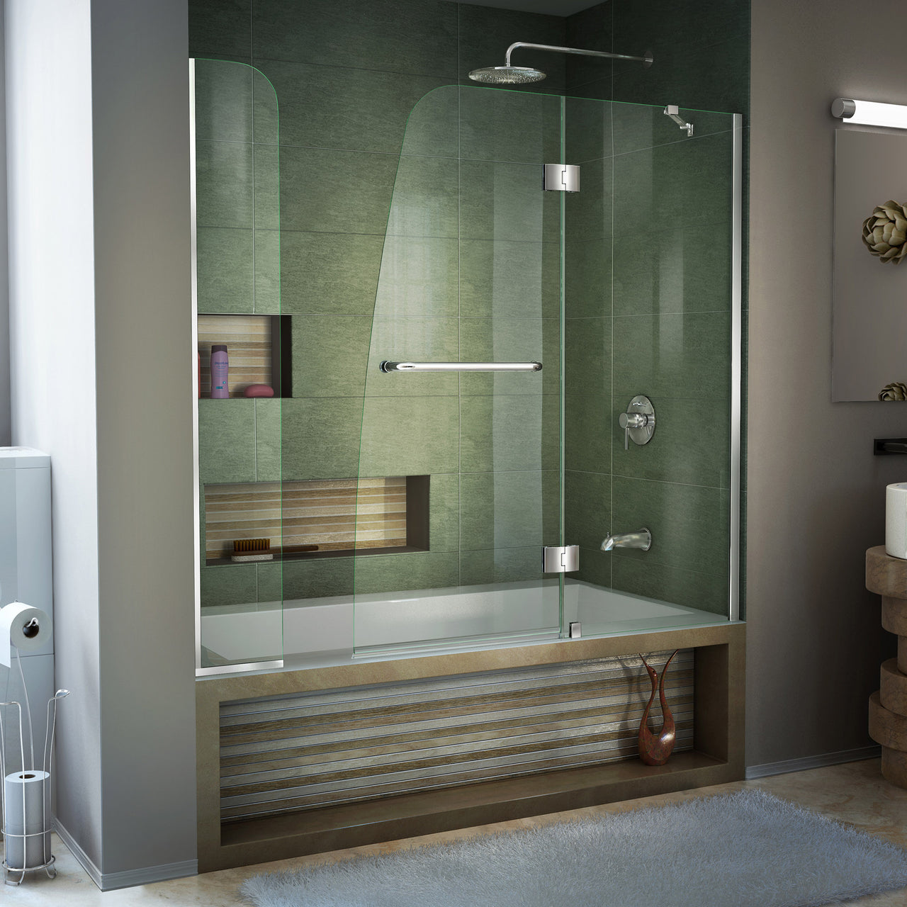 DreamLine Aqua 56-60 in. W x 58 in. H Frameless Hinged Tub Door with Extender Panel - BNGBath
