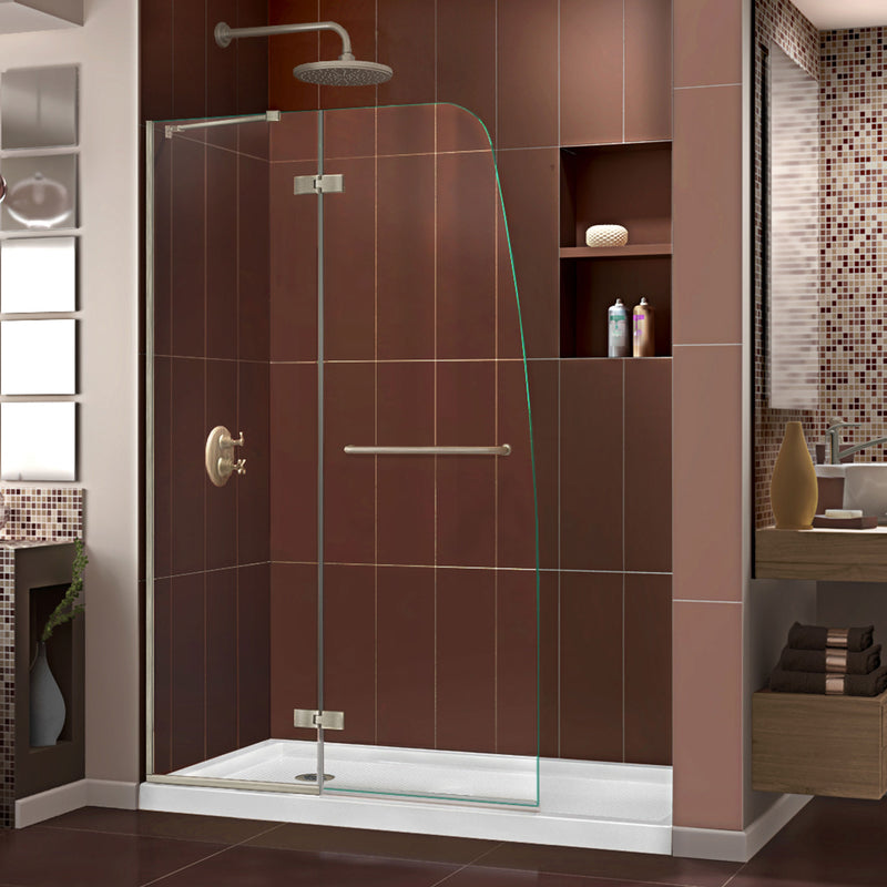 DreamLine Aqua Ultra 34 in. D x 60 in. W x 74 3/4 in. H Frameless Hinged Shower Door and SlimLine Shower Base Kit - BNGBath