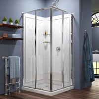 Thumbnail for DreamLine Cornerview 36 in. D x 36 in. W x 76 3/4 in. H Framed Sliding Shower Enclosure, Shower Base and QWALL-4 Acrylic Backwall Kit - BNGBath