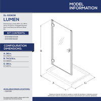 Thumbnail for DreamLine Lumen 36 in. D x 36 in. W by 74 3/4 in. H Hinged Shower Door and Base Kit - BNGBath