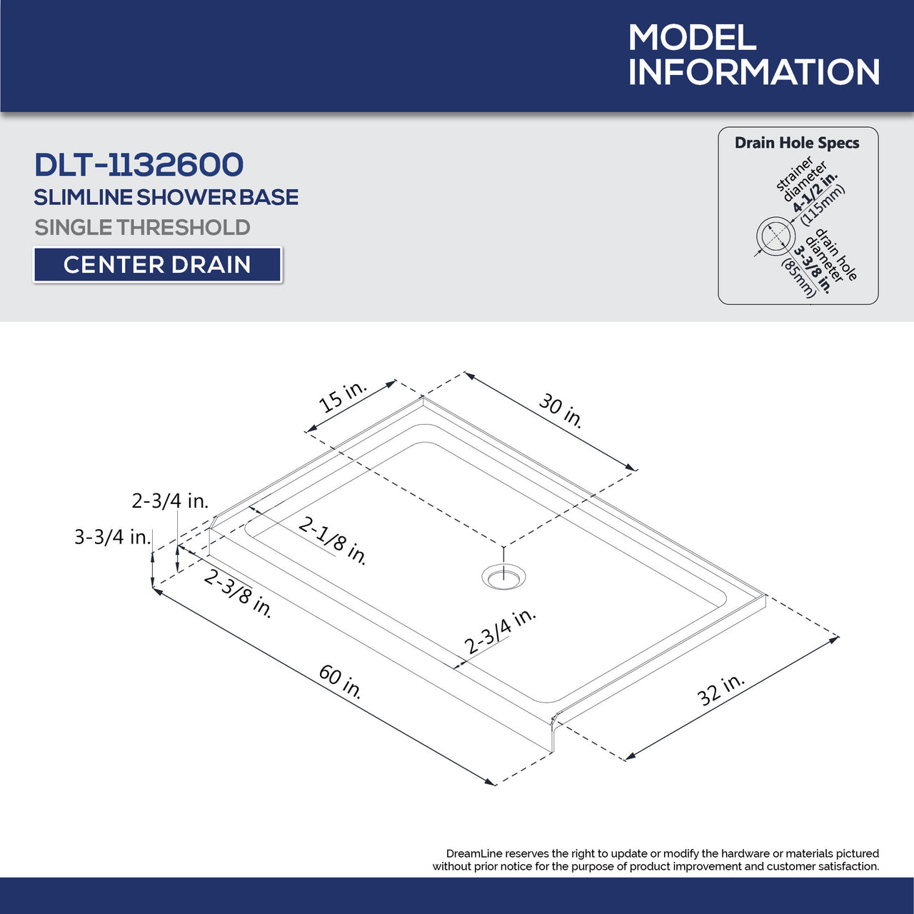 DreamLine Flex 32 in. D x 60 in. W x 74 3/4 in. H Semi-Frameless Pivot Shower Door and SlimLine Shower Base Kit - BNGBath