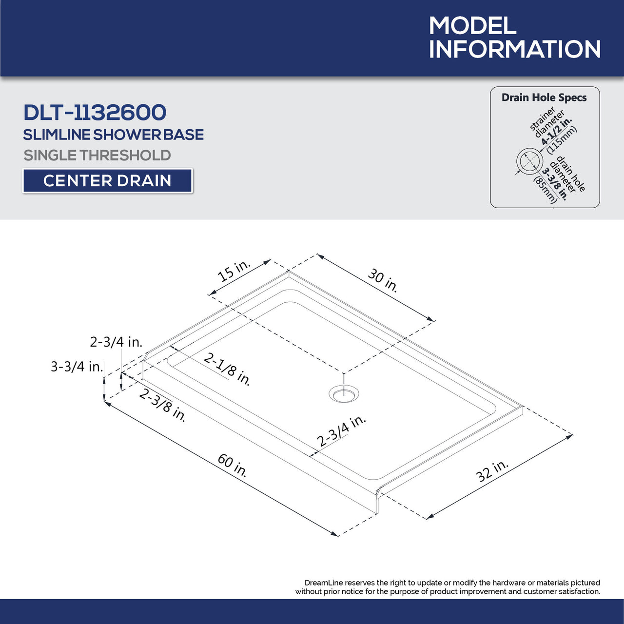 DreamLine 32 in. D x 60 in. W x 75 5/8 in. H SlimLine Single Threshold Shower Base and QWALL-3 Acrylic Backwall Kit - BNGBath