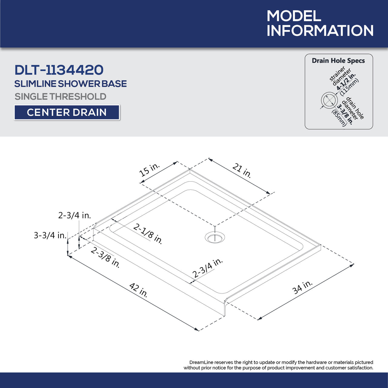 DreamLine Flex 34 in. D x 42 in. W x 74 3/4 in. H Semi-Frameless Pivot Shower Door and SlimLine Shower Base Kit - BNGBath