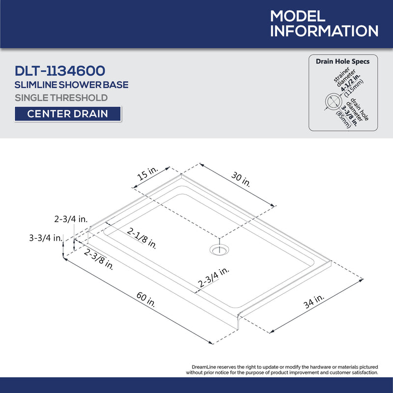 DreamLine Aqua Ultra 34 in. D x 60 in. W x 74 3/4 in. H Frameless Hinged Shower Door and SlimLine Shower Base Kit - BNGBath