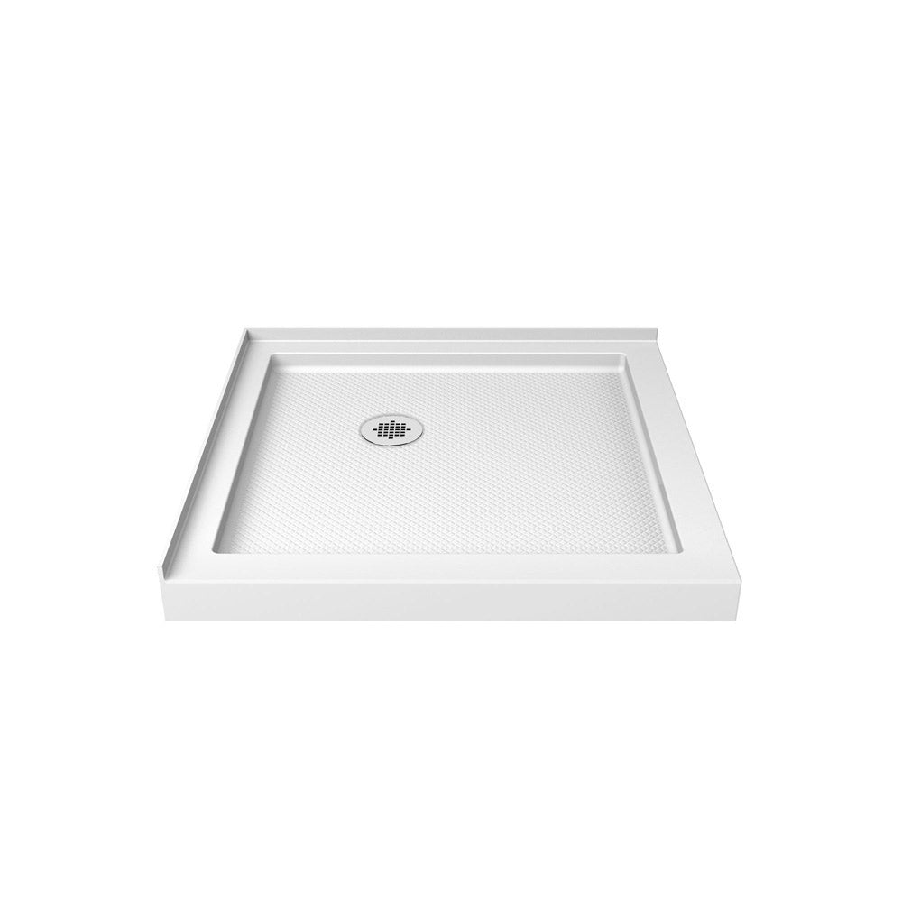 DreamLine 32 in. D x 32 in. W x 76 3/4 in. H SlimLine Double Threshold Shower Base and QWALL-4 Acrylic Backwall Kit - BNGBath
