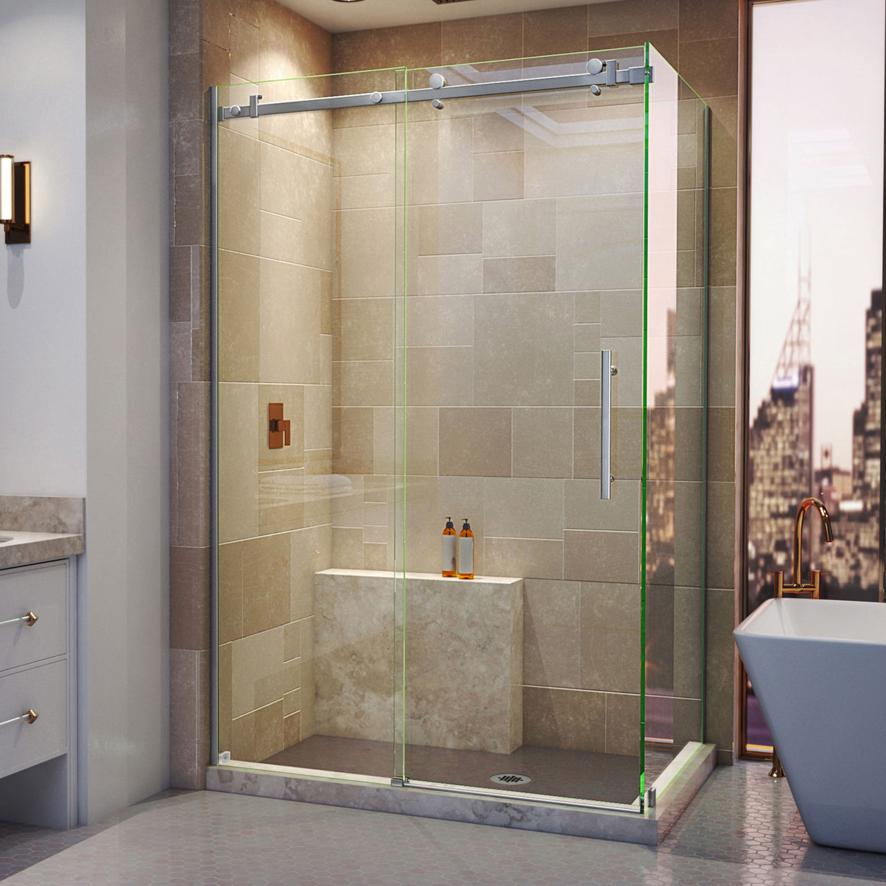 DreamLine Enigma Air 34 3/4 in. D x 48 3/8 in. W x  76 in. H Frameless Sliding Shower Enclosure - BNGBath