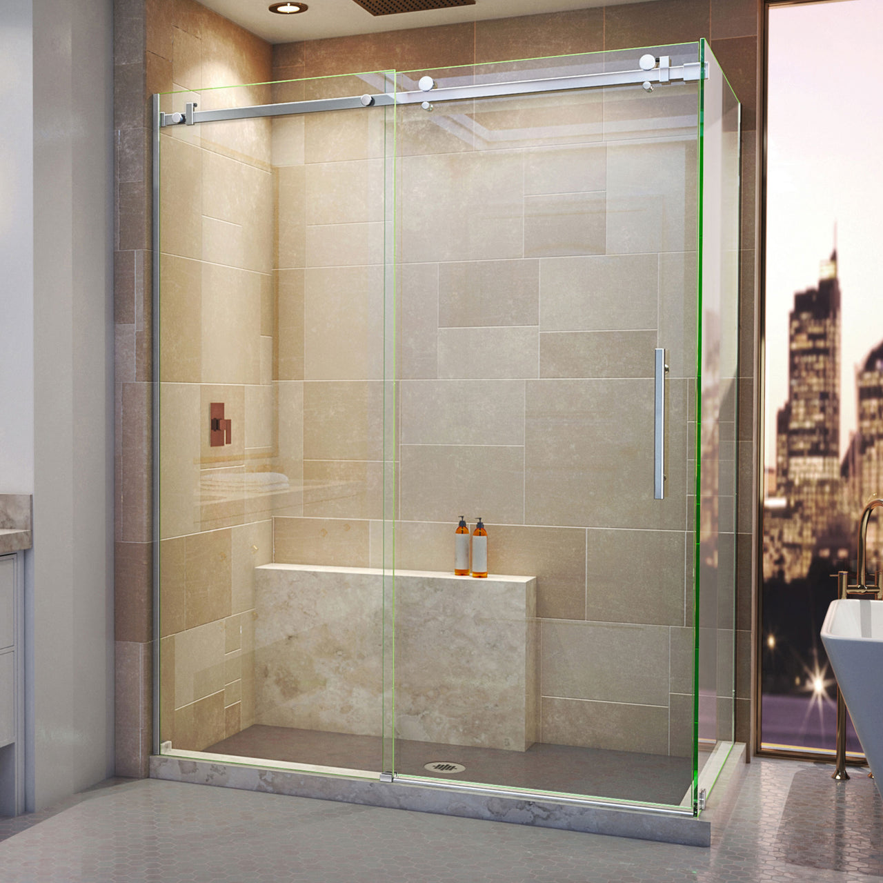 DreamLine Enigma Air 34 3/4 in. D x 60 3/8 in. W x 76 in. H Frameless Sliding Shower Enclosure - BNGBath