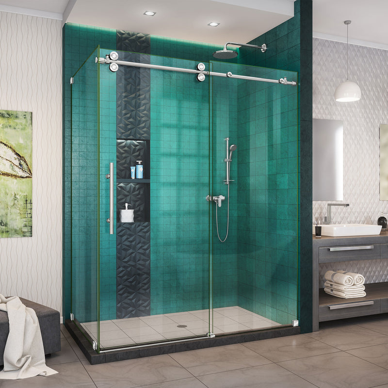 DreamLine Enigma-XO 34 1/2 in. D x 56 3/8 - 60 3/8 in. W x 76 in. H Fully Frameless Sliding Shower Enclosure - BNGBath