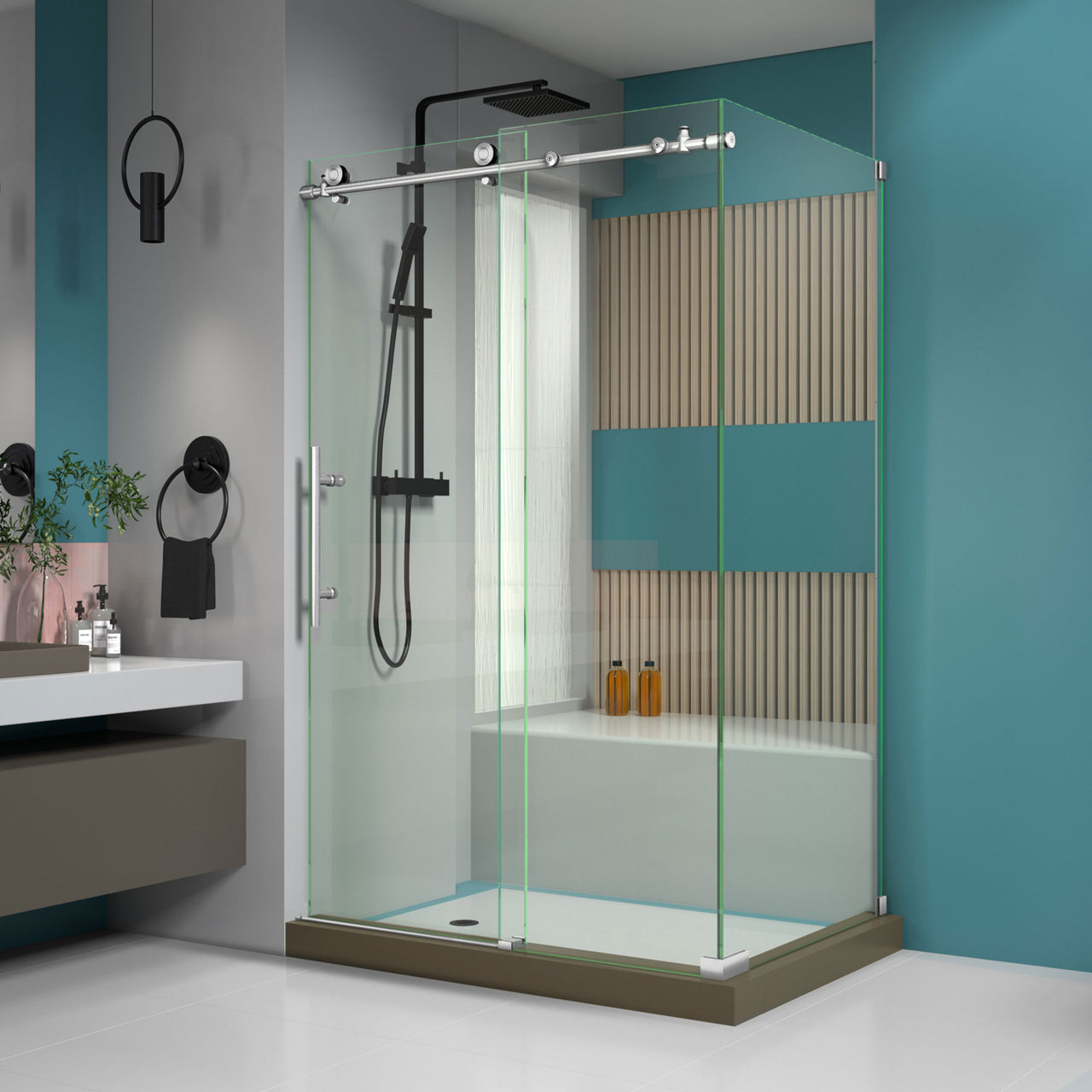 DreamLine Enigma-X 32 1/2 in. D x 48 3/8 in. W x 76 in. H Fully Frameless Sliding Shower Enclosure - BNGBath