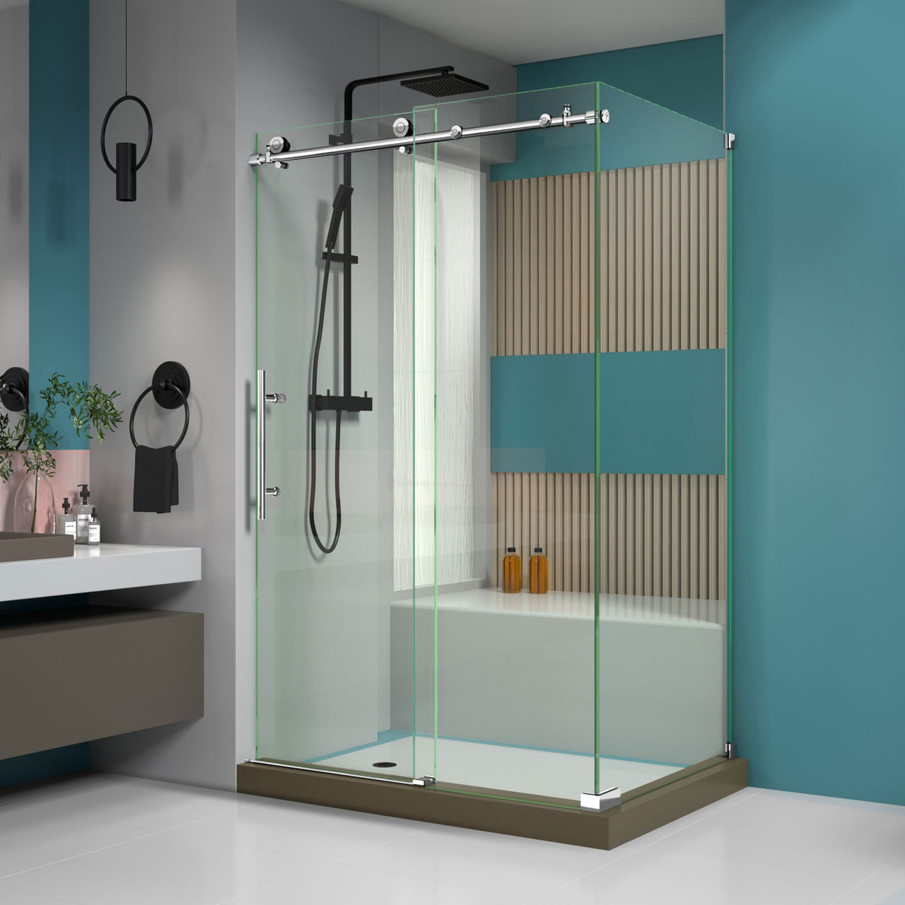DreamLine Enigma-X 34 1/2 in. D x 48 3/8 in. W x 76 in. H Fully Frameless Sliding Shower Enclosure - BNGBath