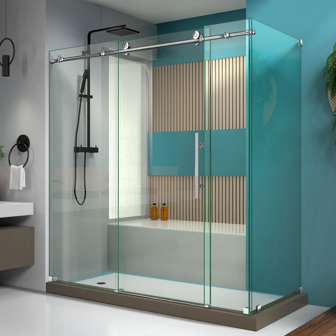 DreamLine Enigma-X 34 1/2 in. D x 72 3/8 in. W x 76 in. H Fully Frameless Sliding Shower Enclosure - BNGBath