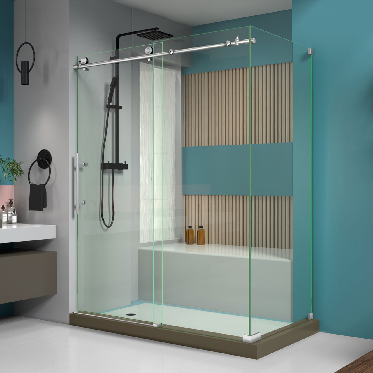 DreamLine Enigma-X 34 1/2 in. D x 60 3/8 in. W x 76 in. H Fully Frameless Sliding Shower Enclosure - BNGBath