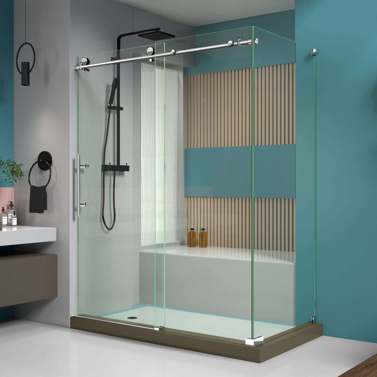 DreamLine Enigma-X 32 1/2 in. D x 60 3/8 in. W x 76 in. H Fully Frameless Sliding Shower Enclosure - BNGBath