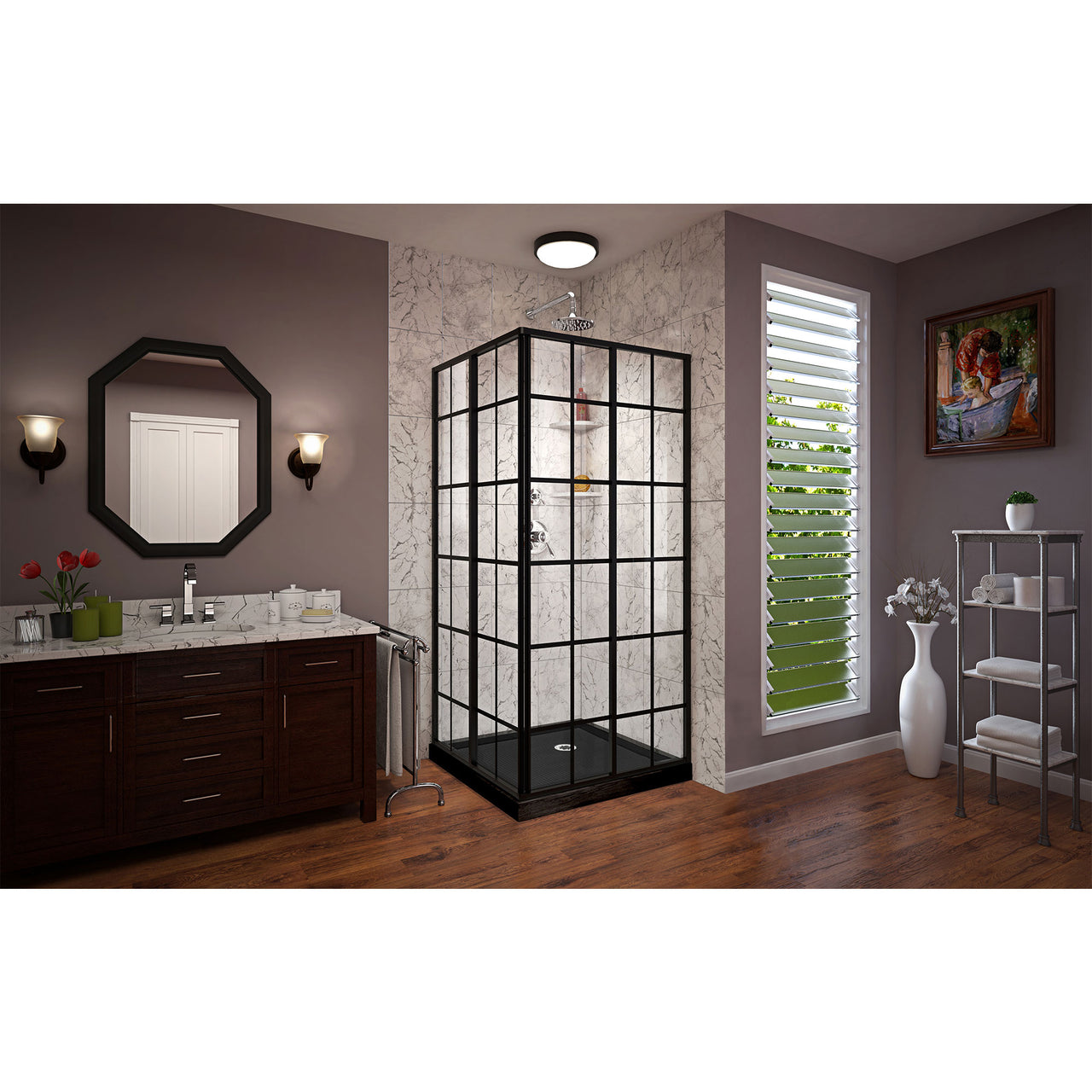 DreamLine French Corner 42 in. D x 42 in. W x 74 3/4 in. H Framed Sliding Shower Enclosure and Shower Base Kit - BNGBath