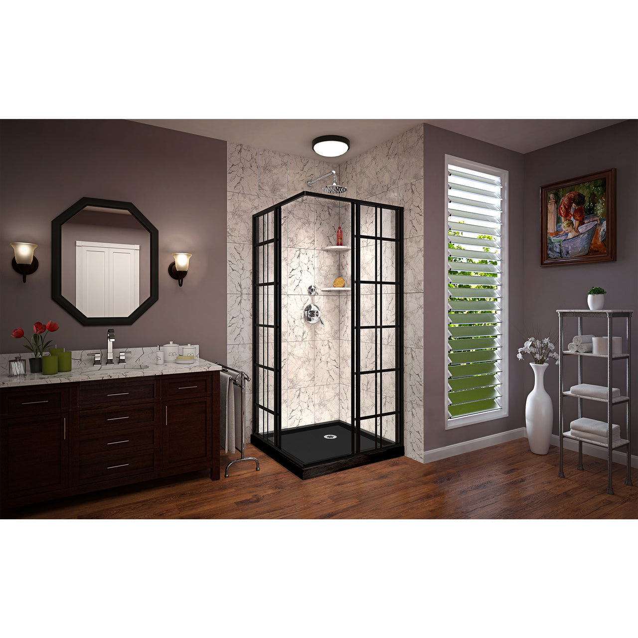 DreamLine French Corner 36 in. D x 36 in. W x 74 3/4 in. H Framed Sliding Shower Enclosure and Shower Base Kit - BNGBath